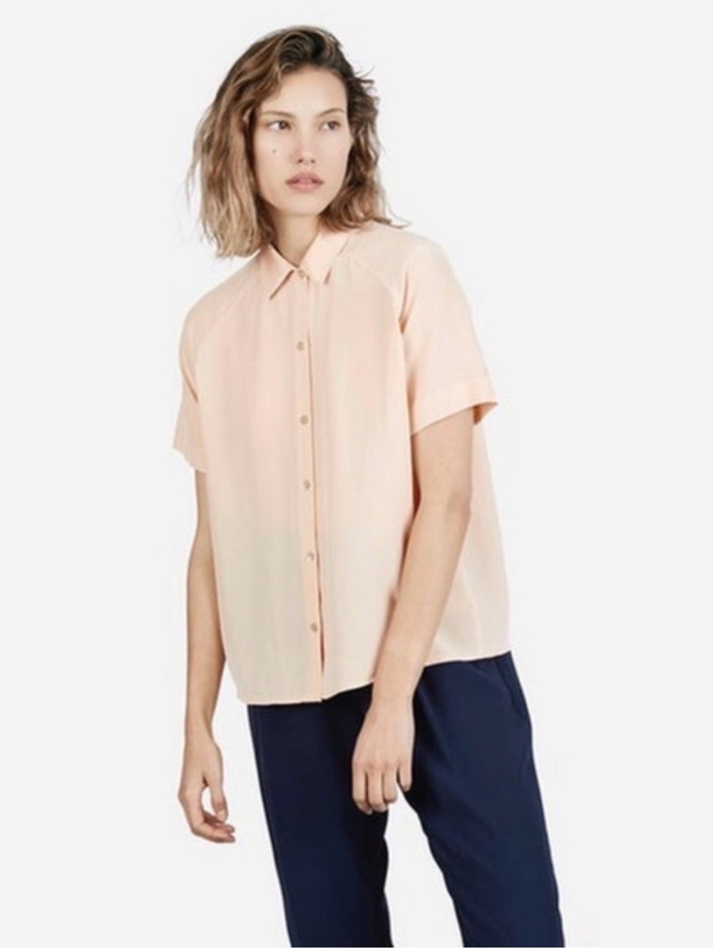 Everlane Washable Silk Button Up Shirt Blouse in Beige, Women’s size XS